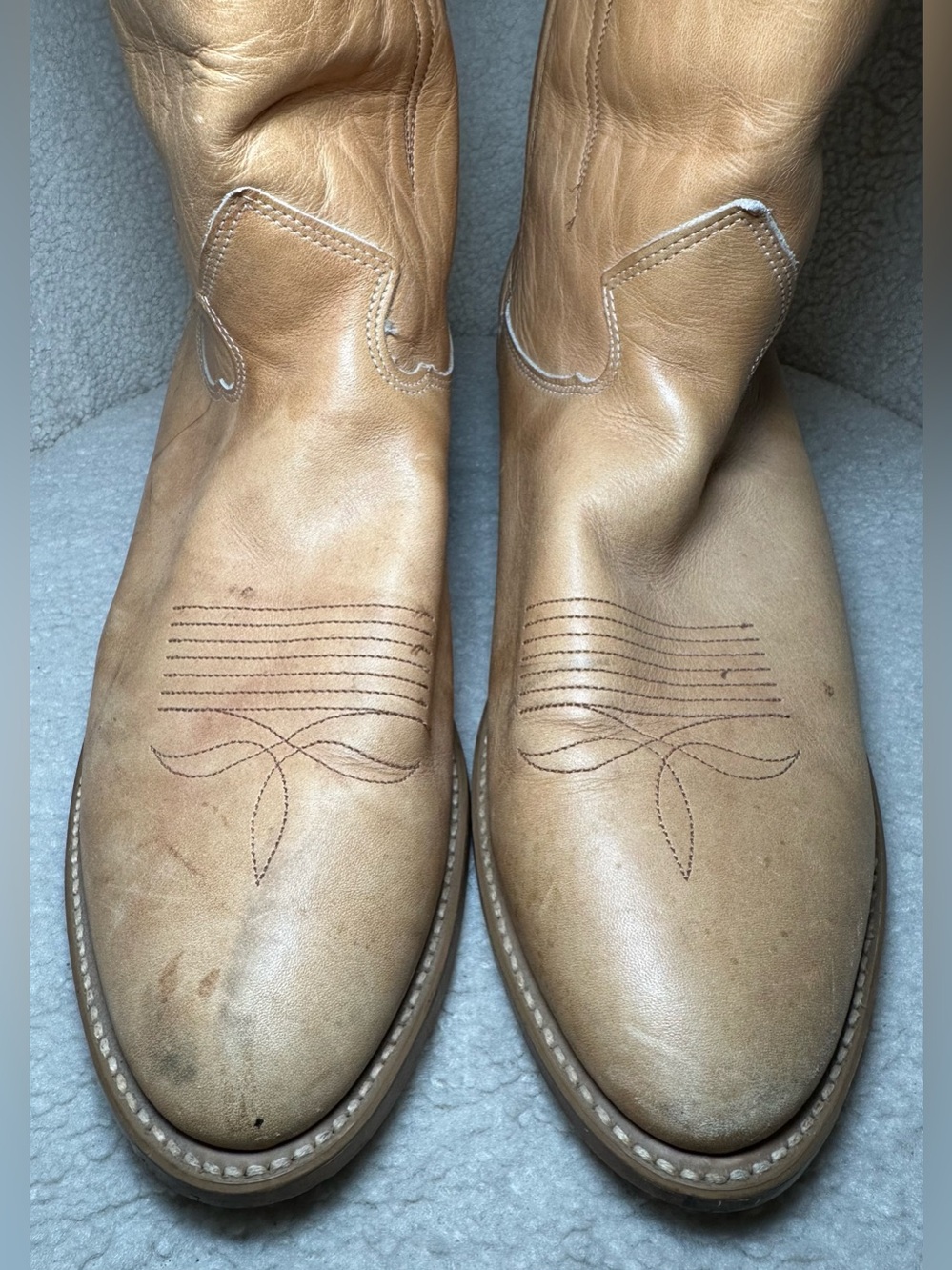 Vintage Dingo Cowboy Boots Men’s Tan Beige Leather Western Bohemian Festival USA - Picture 6 of 13